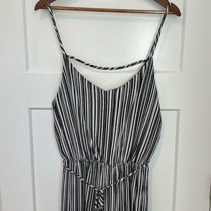 Xhilaration black + white striped jumpsuit